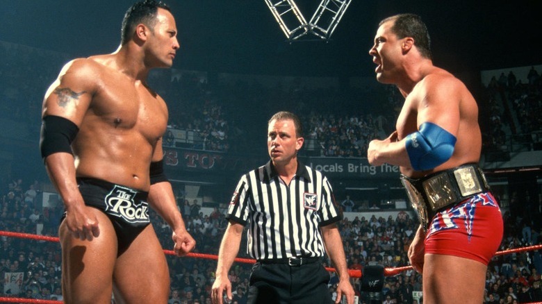 Kurt Angle faces The Rock