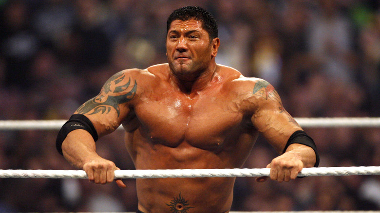Batista during his World Heaveyweight WWE Championship match against The Undertaker at WrestleMania 23