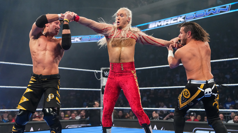 Motor City Machine Guns, Alex Shelley and Chris Sabin show team work against Elton Prince during SmackDown