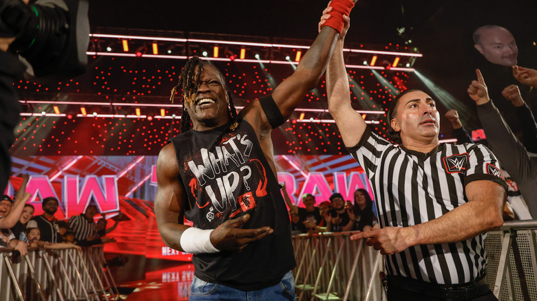 R-Truth celebrates a win during 