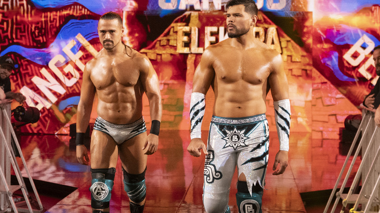 Angel and Humberto of Legado del Fantasma enter the arena during Smackdown at the PPG Paints Arena on April 19, 2024 in Pittsburgh, Pennsylvania.