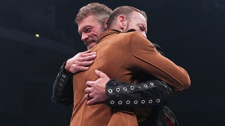 Christian Cage and Adam Copeland briefly embracing after reuniting in AEW.