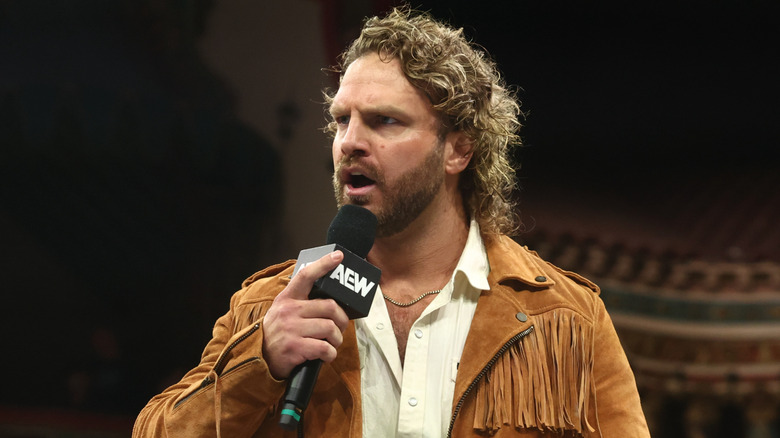 Hangman Adam Page speaking into an AEW mic