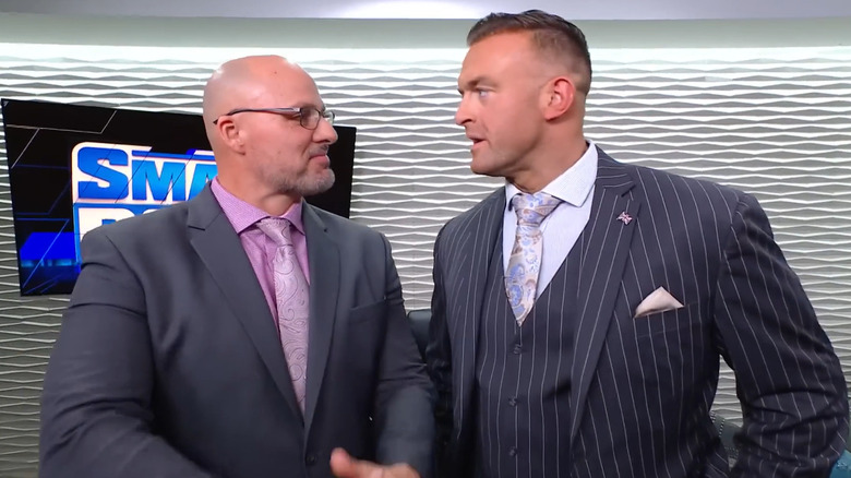Adam Pearce and Nick Aldis backstage