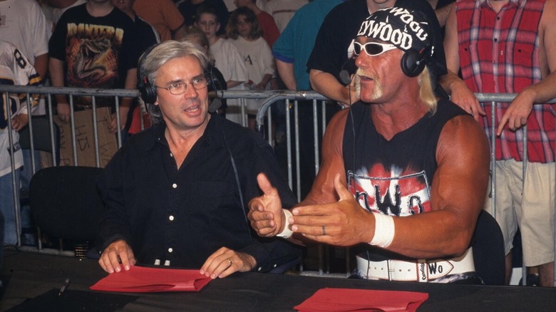 Eric Bischoff and Hulk Hogan on commentary in WCW