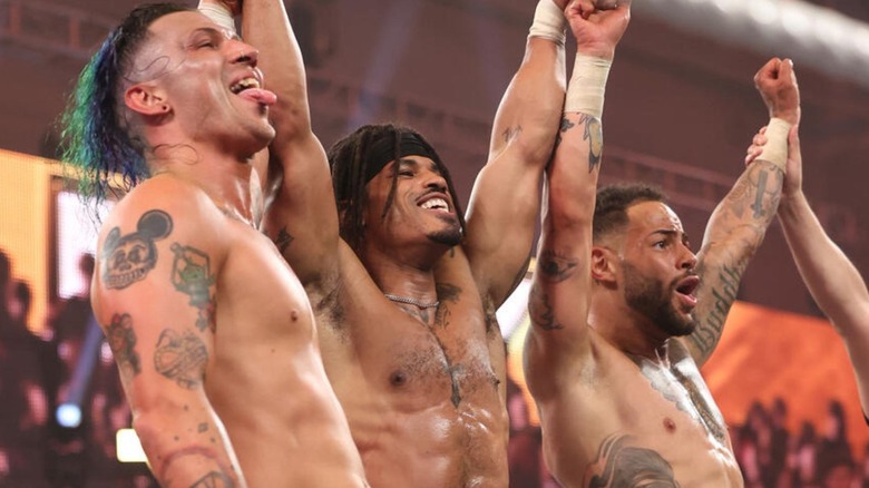 Zachary Wentz, Dezmond Xavier, the former Wes Lee in WWE, and Trey Miguel pose in the 