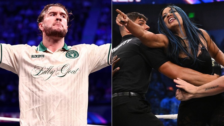 Will Ospreay posing & Mercedes Mone being held back by security