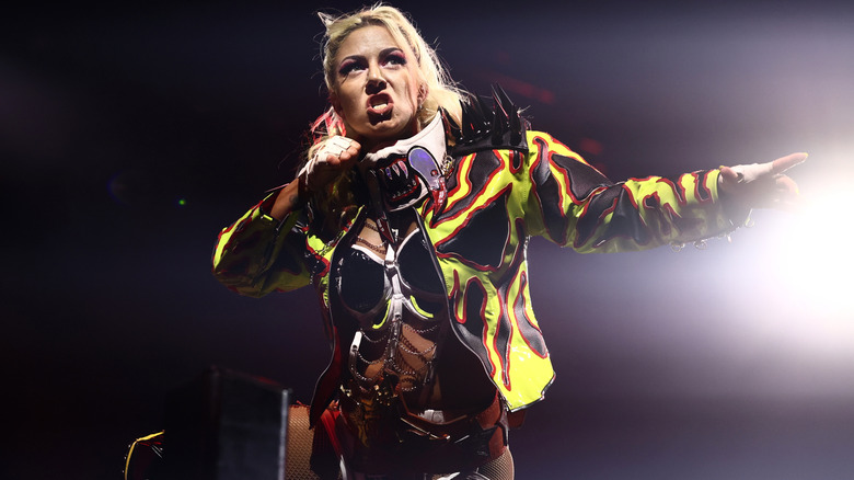Thekla poses on the ropes and gestures toward the audience during her entrance before a match on the September 19, 2026 edition of "AEW Collision."