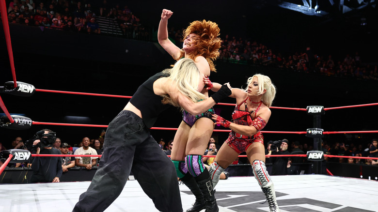 Julia Hart and Thekla beat down on Jamie Hayter in the ring during an episode of "AEW Collision."
