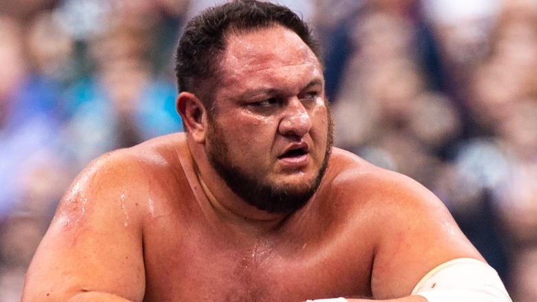 Samoa Joe leaning on the ropes