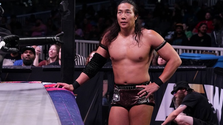 Konosuke Takeshita next to the ring