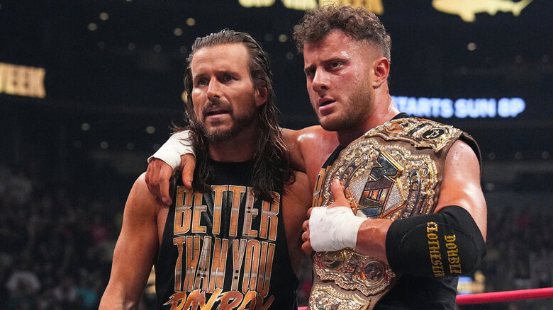 MJF and Adam Cole looking upset