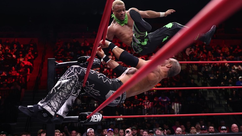 Myron Reed lands a leg lariat on Johnny Tv