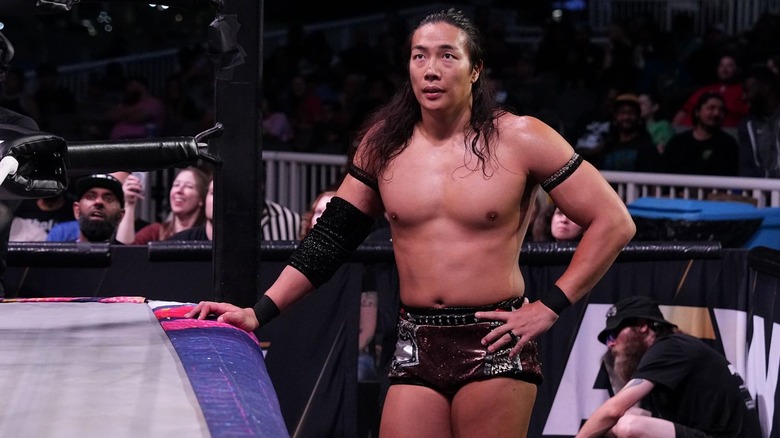 Konosuke Takeshita by the ring