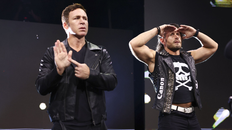 The Motor City Machine Guns, Chris Sabin and Alex Shelley, stand on the stage and look to the Detroit crowd during their debut on the July 20, 2026 edition of 