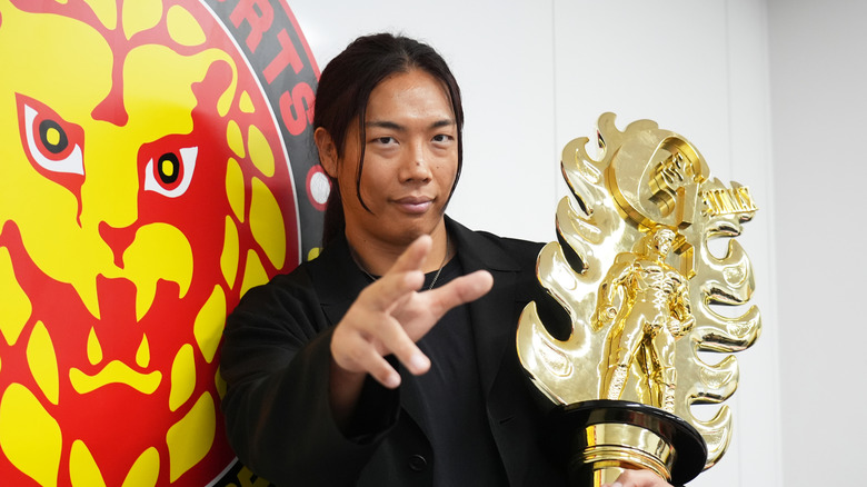 Konosuke Takeshita with the G1 Trophy