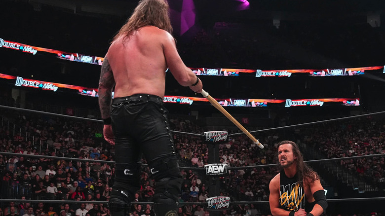 Chris Jericho points kendo stick at Adam Cole at AEW Double or Nothing 2023
