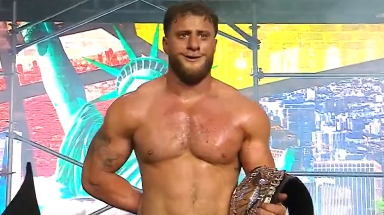 MJF celebrates after winning the AEW World Championship