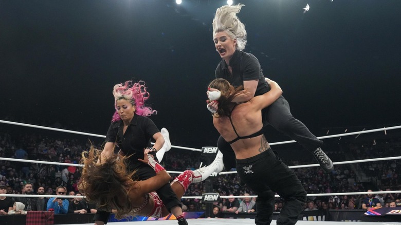 Toni Storm and Mina Shirakawa tackle their opponents