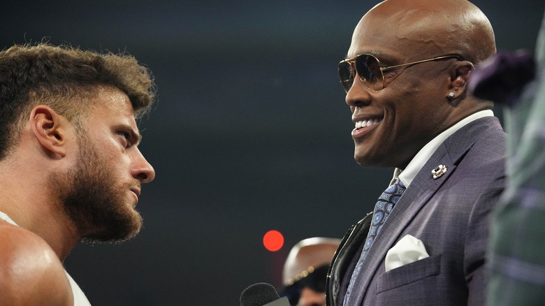 Bobby Lashley smirks at MJF in the ring on "AEW Dynamite" after denying him entry into the Hurt Syndicate.