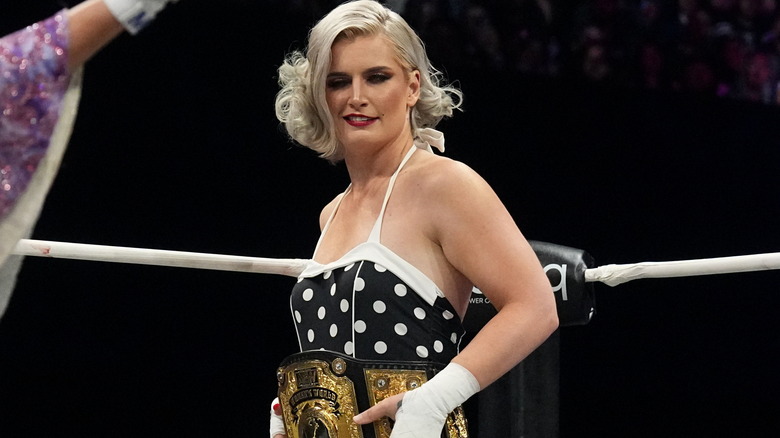 "Timeless" Toni Storm smirks across the ring at Mina Shirakawa before a match on "AEW Dynamite."