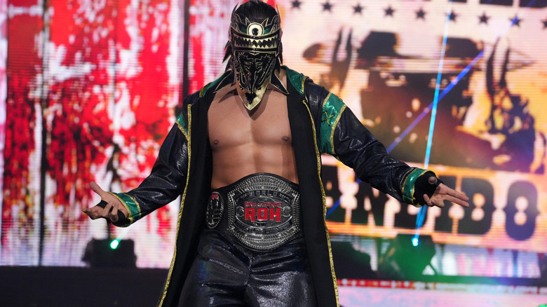 ROH World Champion Bandido heads down the ramp to the ring for a match at AEW Redemption 2026.