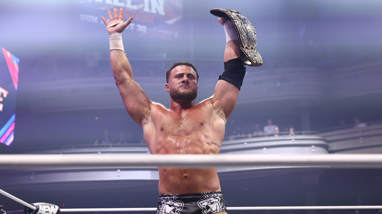 MJF holds up his "Triple B," the title he currently refers to as the "real" AEW World Championship, after a match on an episode of "AEW Dynamite."