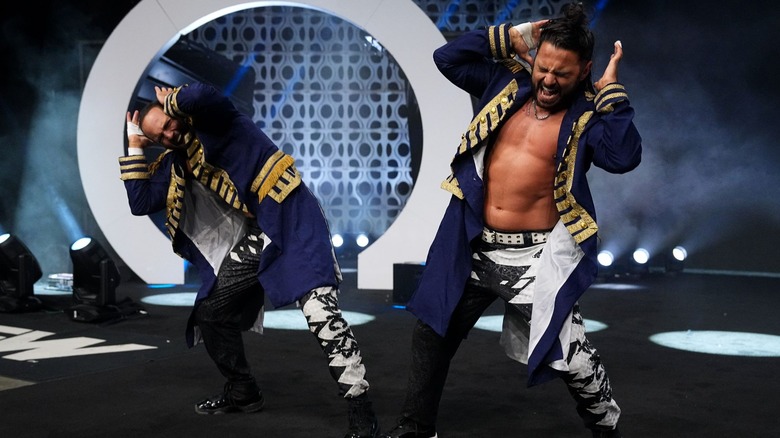 The Young Bucks make their entrance in pain