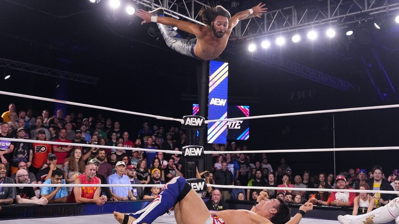 Matt Jackson dives onto Mike Bailey