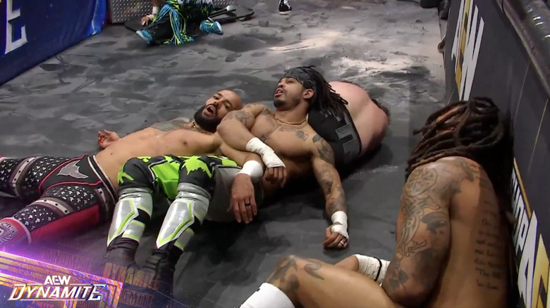 Ricochet, Xavier, Perry, and Kaun down on the outside