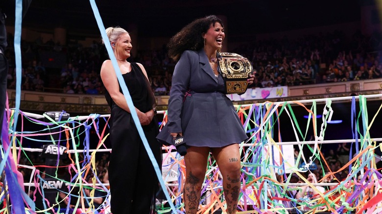 Willow Nightingale celebrates with Renee Paquette