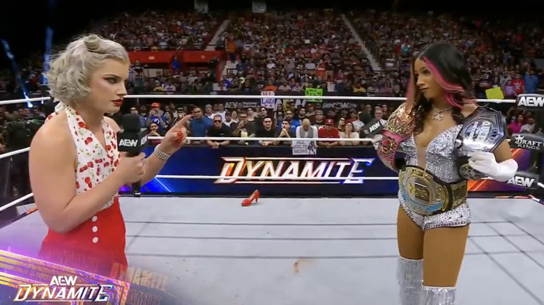 Storm and Mone staring each other down