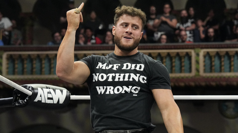 MJF holding up his Dynamite diamond ring