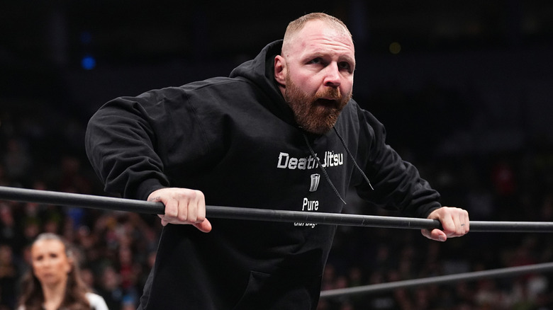 Jon Moxley leans on the ropes