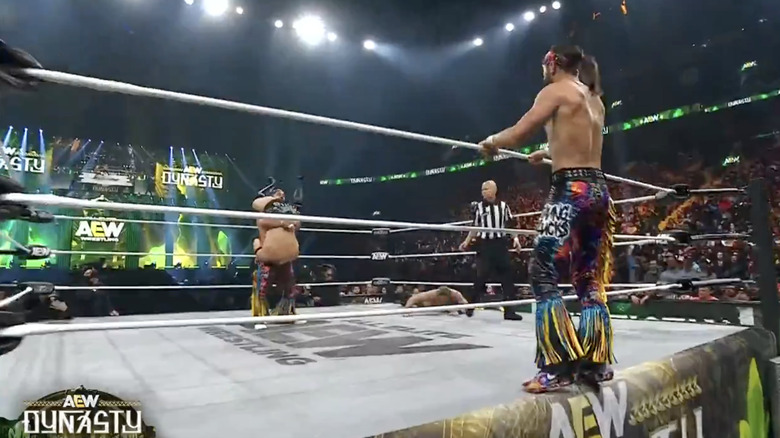 The Bucks setting up for a Meltzer Driver on Takeshita