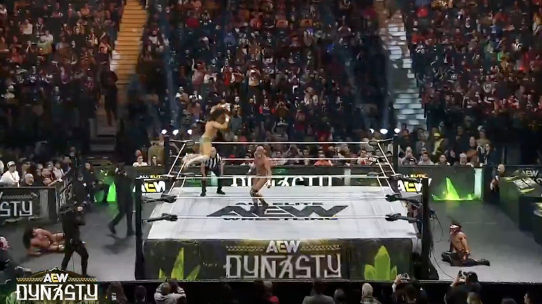 Several competitors in and around the ring