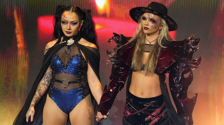 AEW stars Skye Blue and Julia Hart holding hands