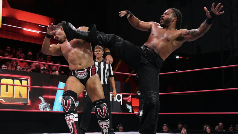 Keith running over Bowens with a big boot