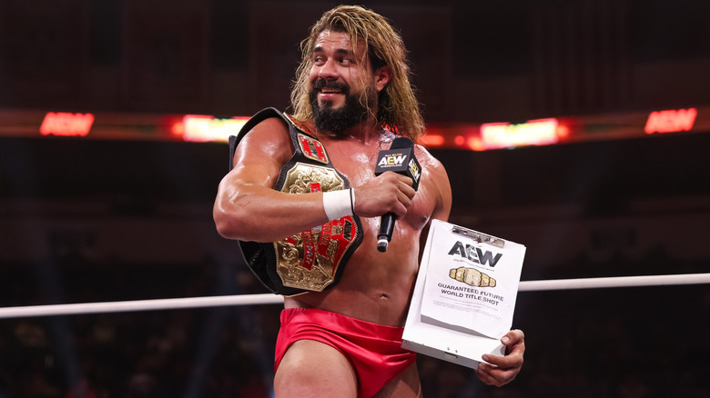 AEW National Championship Andrade cuts a promo in the ring after a win on the September 5, 2026 edition of 