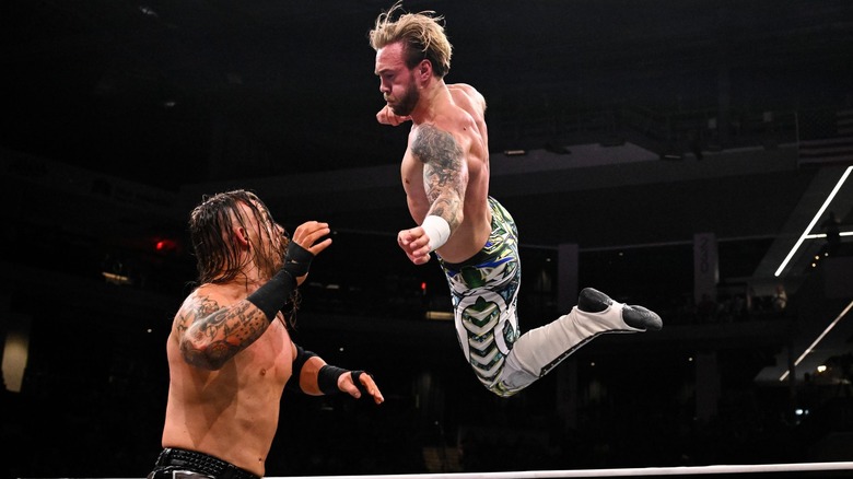 Will Ospreay leaps at David Finlay