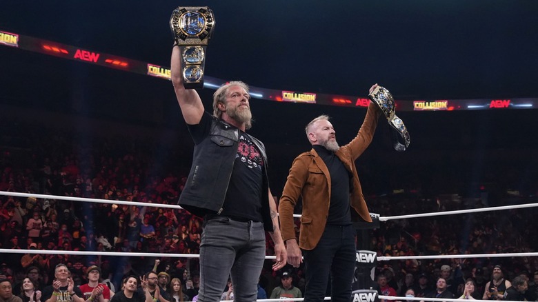 Adam Copeland and Christian Cage hoist tag team titles on "AEW Collision"