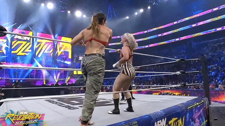 Shafir and Storm teetering on the apron