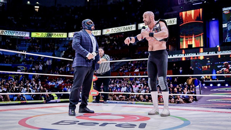 Claudio Castagnoli speaks after defending the CMLL World Heavyweight title