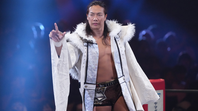 Konosuke Takeshita makes an entrance