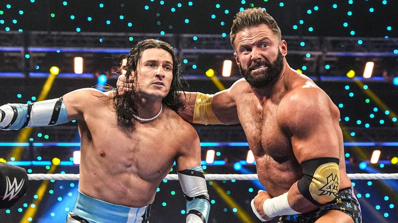 Matt Cardona clashing with Kit Wilson during his WWE 