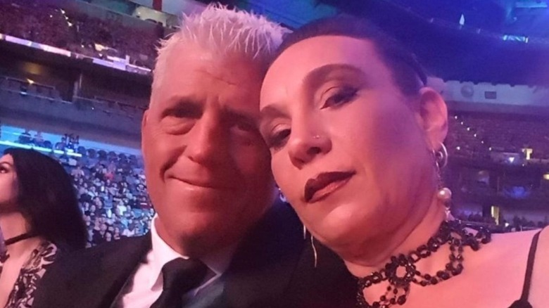 Ta-Rel and Dustin Rhodes smile for a selfie at the WWE Hall of Fame in a photo posted to her Instagram.