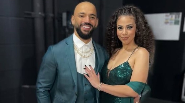 Samantha Irvin and Ricochet, dressed up in green, pose in a photo posted to her Instagram account.