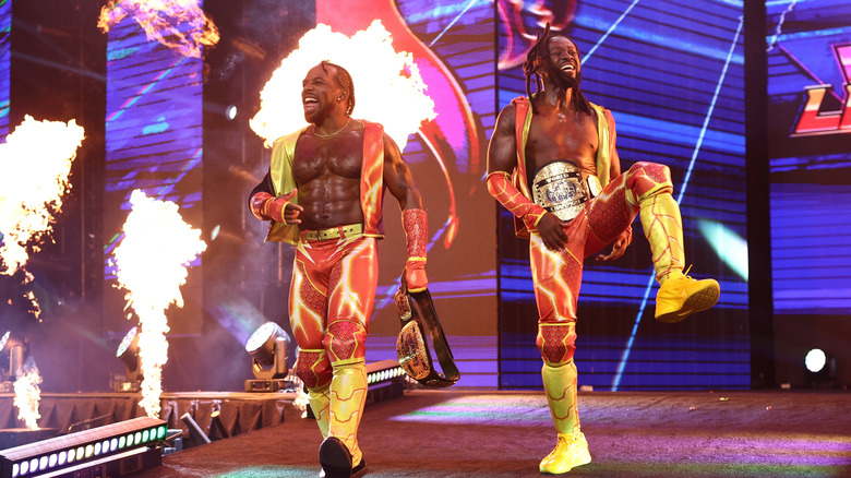 Two-thirds of the AEW World Trios Champions, Austin Creed and Kofi, make their way to the ring ahead of their match at AEW All Out 2026.