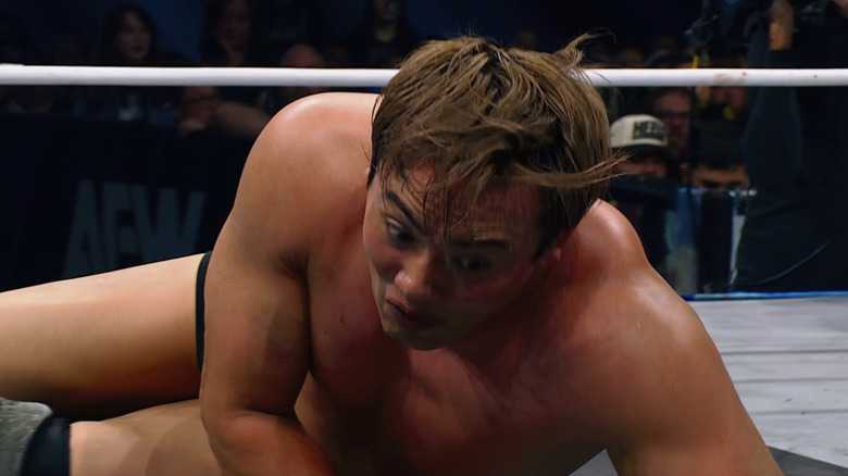 An exhausted Kazuchika Okada displays a gobsmacked expression.