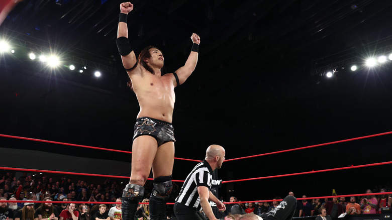 Konosuke Takeshita stands tall in the ring after defeating Jon Moxley in a Continental Classic match on an episode of "AEW Collision."